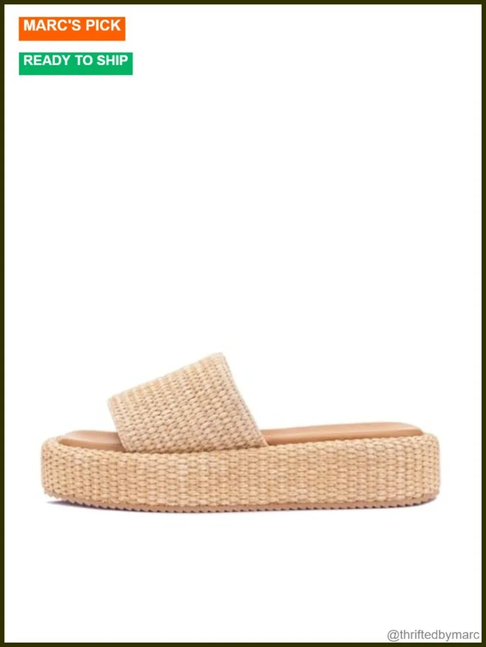 Women's Raffia Platform Espadrille Slides, Woven Straw Flatform Sandals, Slip